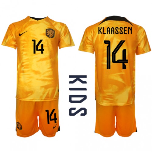 Fotbalové Dres Holandsko Davy Klaassen #14 Dětské Domácí MS 2022 Krátký Rukáv (+ trenýrky)